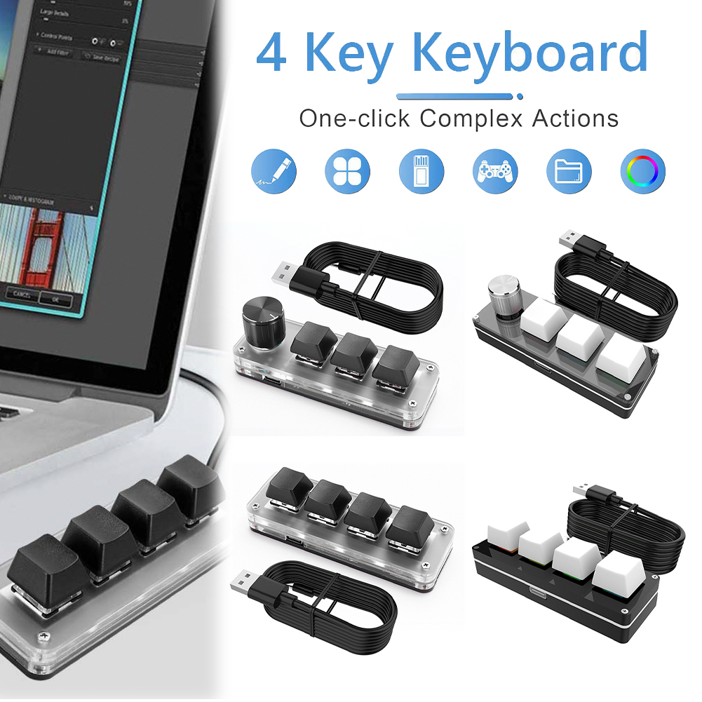 Gaming Keyboard 1 Hand - RGB有線USBメカニカルゲーミングキーボード - 片手デザイン 3キー1ノブ/4キー プログラム可能なマクロカスタムノブ ホットスワップ対応