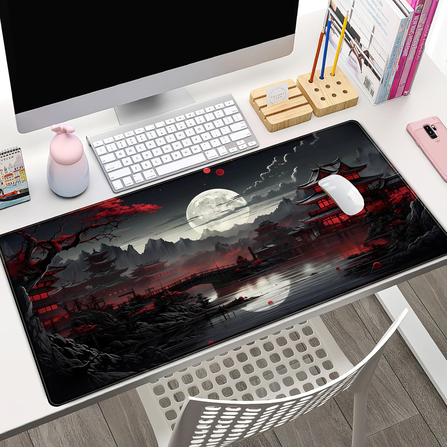 Gaming Keyboard And Mouse Pad - 日本のデスクマット川辺満月デスクパッド大型マウスパッドゲームマウスパッド XXL キーボードパッドコンピュータオフィスデスク装飾