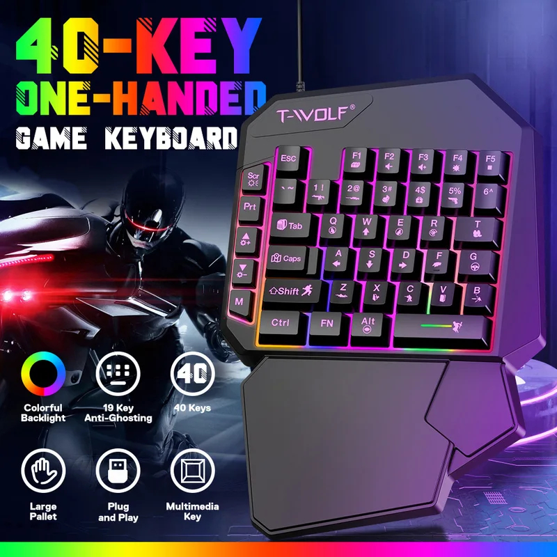 Gaming Keyboard 1 Hand - 5 in 1セット 35キー 片手ミニゲーミングキーボード USB超薄型有線バックライトキーボード