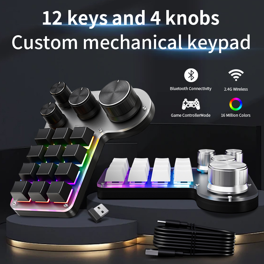 Gaming Keyboard 1 Hand - 3モード12キー メカニカルキーボード 4ノブ カスタムプログラミング マクロ ゲーミングキーボード