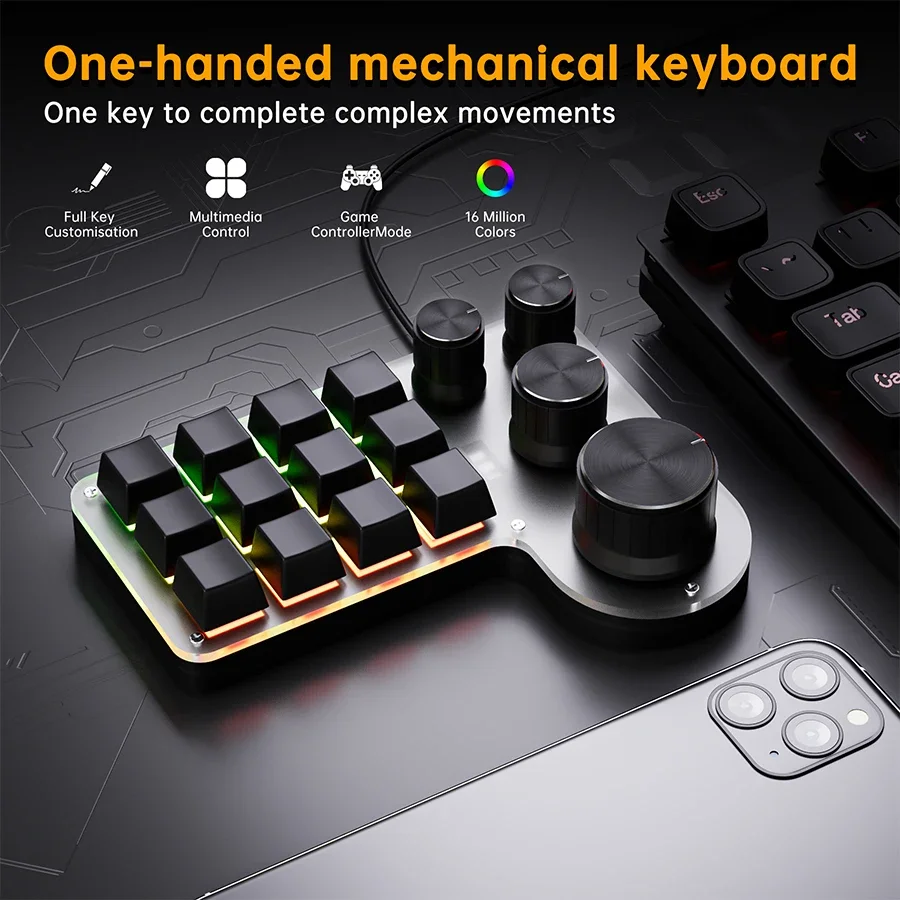 3モード12キー メカニカルキーボード 4ノブ カスタムプロ - Gaming Keyboard 1 Hand のレビューと価格